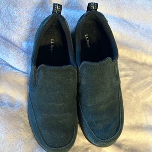 LL Bean women’s comfort Mocs. Black. Rubber soles great in any weather.